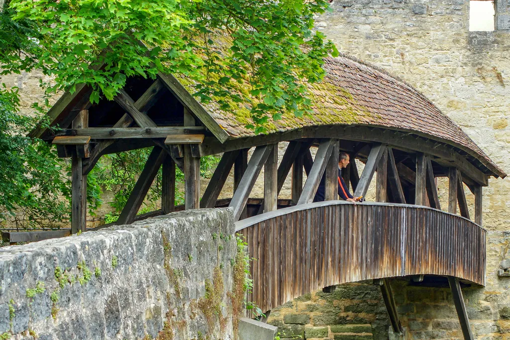 The covered rampart walk on the town wall of Rothenburg ob der Tauber
