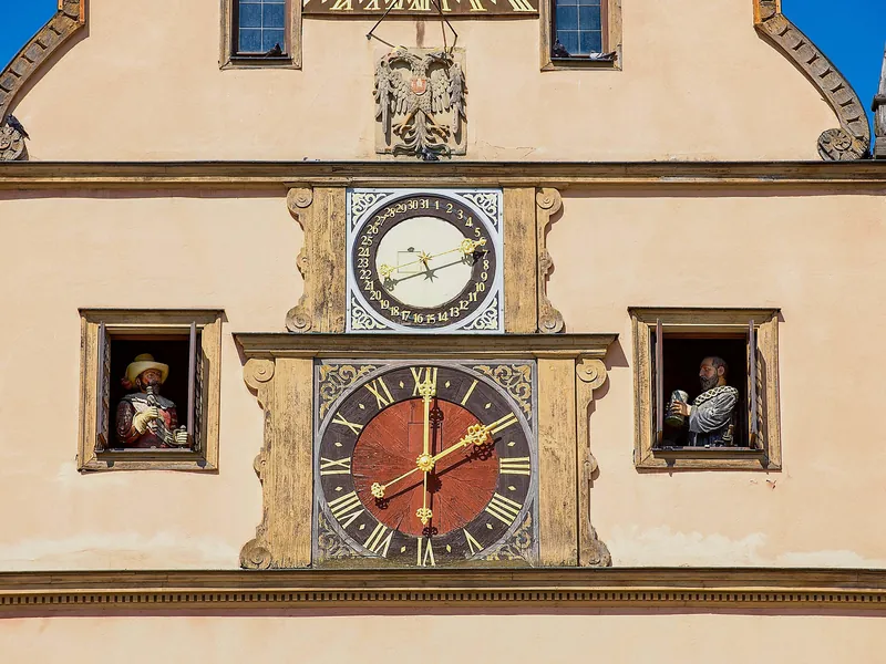 The clock and mechanical figures on the Ratstrinkstube in Rothenburg